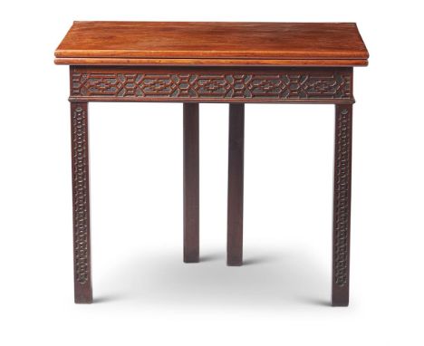 A GEORGE III MAHOGANY TEA TABLECIRCA 1780, IN THE MANNER OF THOMAS CHIPPENDALE With blind fretwork frieze and front legs  73c