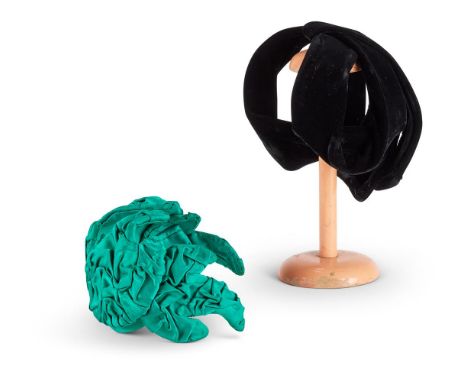 GEORGIA SITWELL A BLACK VELVET 'BOW' HAT  Together with and a green silk hairbandProvenance: Georgia, Lady Sitwell (1905-1980
