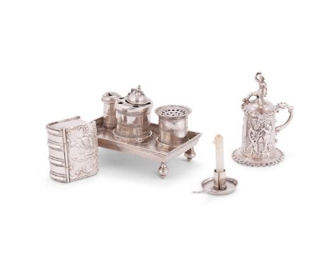 FOUR CONTINENTAL SILVER MINIATURES OR TOYSVARIOUS DATES 18TH TO EARLY 20TH CENTURYComprising: a rectangular inkstand, comma? 