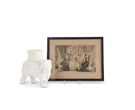 A ROYAL WORCESTER POSY HOLDERIn the white, in the form of a striding elephant, the animal with howdah resting on a cushion, i