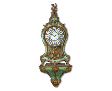 A FRENCH CORNE-VERTE AND GILT METAL MOUNTED BRACKET CLOCKMID 19TH CENTURYThe eight day bell striking movement with outside co