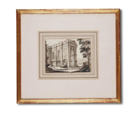 ITALIAN SCHOOL (18TH CENTURY) A CLASSICAL CAPRICCIO Ink and wash  15 x 21cm (5¾ x 8¼ in.) Together with two further architect