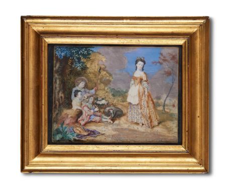 FOLLOWER OF SYLVANUS MORGANFAMILY GROUP IN A LANDSCAPEWatercolour on vellum9.5 x 12.5cm (3½ x 4¾ in.)Traditionally identified
