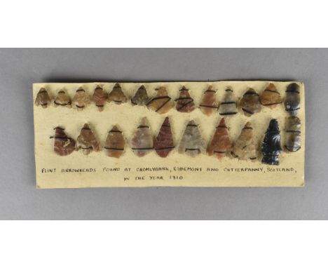 A 19th Century collection of ancient flint arrow heads, found at Cromly Bank, Esdemont and Cutterfanny Scotland,  circa 1810,