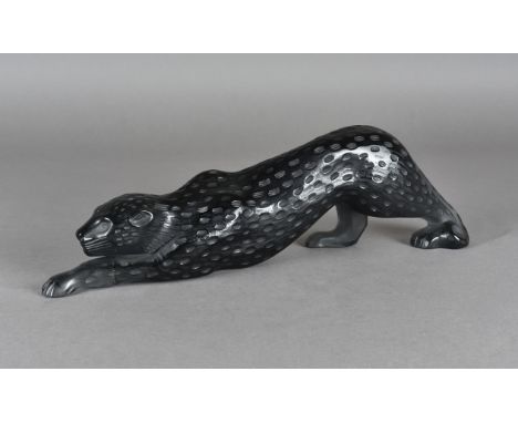 A Lalique black crystal zeila panther designed by Marie-Claude Lalique, in the form of a panther stalking its prey, model no.