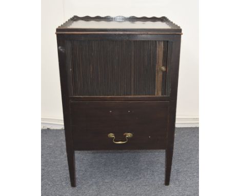 A Georgian stained mahogany tray top commode  with oak lined drawer on tapered square supports, brass handles, 52 cm wide x 7