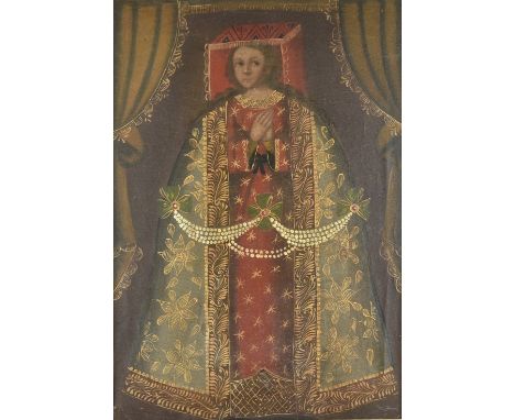Cuzco School, 20th Century, oil on canvas,  'Portrait of a Saint', 59.8 x 41.8 cm, framed 