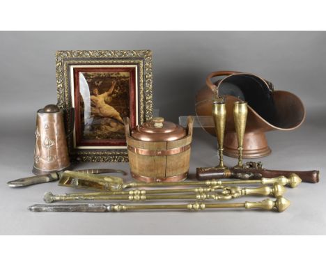 A collection of 19th and 20th Century metalware, including a pair of brass goblets with incised and punched patterned decorat