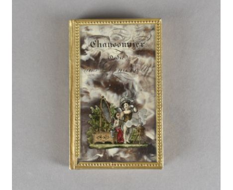 An 1827 French lady's almanac, with various poems, phrases and calendars in a reverse painted glass and gold leaf binding wit