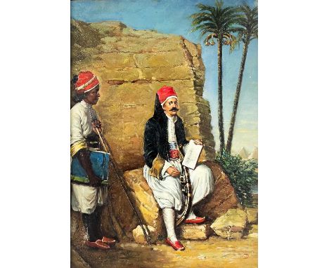 Follower of Pierre Mathurin PETRAUD (1808-1880)  A self-portrait of the artist in costume accompanied by an African attendant