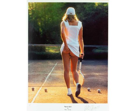Martin ELLIOTT (1947-2010) Tennis Girl Print, signed by the photographer, 39.5cm x 29.5cm, 55cm x 45cm framed.