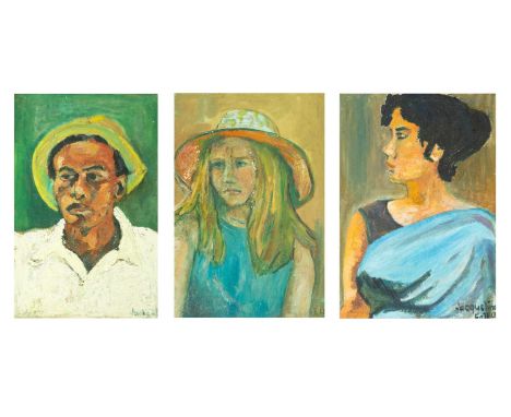 Jaqueline FELL (XX) Three Portrait Studies Oil on board, each signed, 64cm x 45cm, 64cm x 44cm and 60cm x 39cm (3)