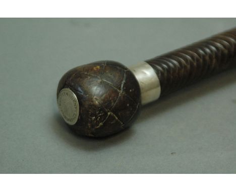 Swaine & Adeney riding crop with weighted end and Swaine button, silver collar marked ESA London dated D 1919.  Length exclud