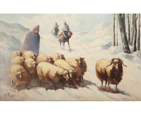 Vassilios GERMENISGreek, 1896-1966Shepherds tending sheepoil on canvassigned lower left50 x 80 cmPROVENANCEThe Greek Sale, 10