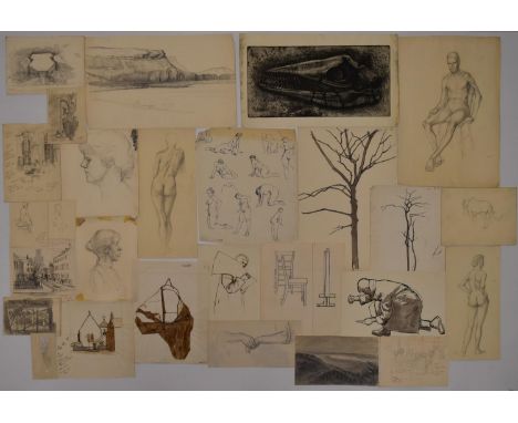 TREVOR FRANKLAND (British 1931-2011).

27 studies some dated 1952. Including drawings from life classes. One etching of an an