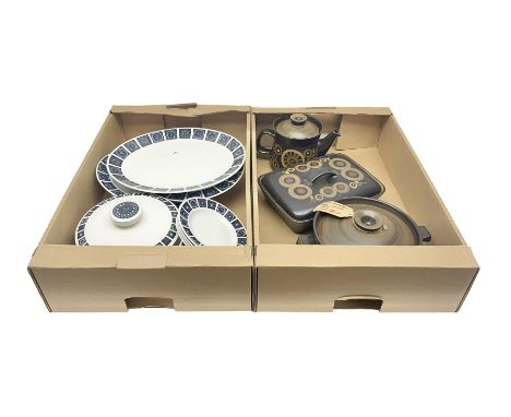 Collection of Midwinter dinnerwares, including casserole dish, meat platter, etc together with Denby Arabesque pattern teapot