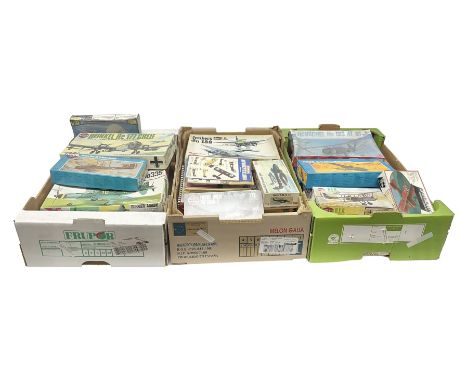 Large quantity of aircraft scale model kits to include Airfix, Revell, Monogram etc, in three boxes 