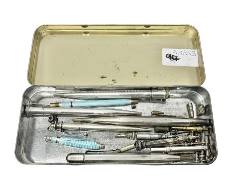 Collection of silver and other propelling pencils, including guilloche enamel example and oddments 