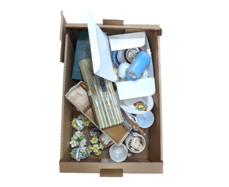 Wedgwood jasperware trinket dish, two compact mirrors, flower baskets, commemorative ceramics, etc