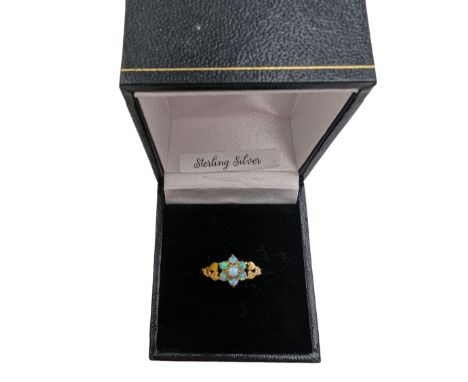 Silver-gilt opal flower head cluster ring, stamped Sil, boxedCondition Report:Size P