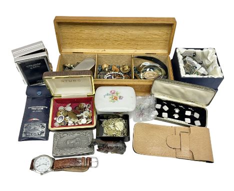 Silver brooch and a collection of costume jewellery, together with ceramic trinket box, foldable photograph frame and other c