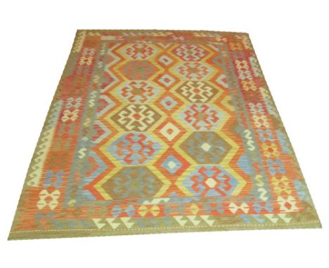 KUNDUS KILIM CARPET, 247cm x 180cm, with a fusion of contemporary colours.