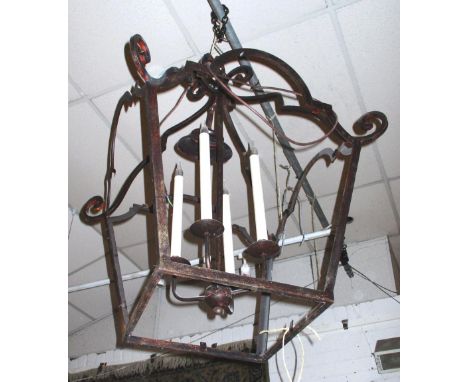 HANGING LANTERN FRAME, approximately 92cm W x 90cm H without the chain. (no glass inserts)