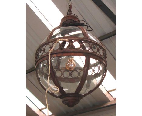 GLOBE HANGING LANTERN, in bronzed finish, 41cm diam, plus chain. 