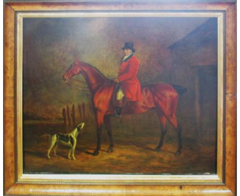AFTER BEN MARSHALL, 'Equestrian portrait with Rider', oil on canvas, 90cm x 73cm, framed. 