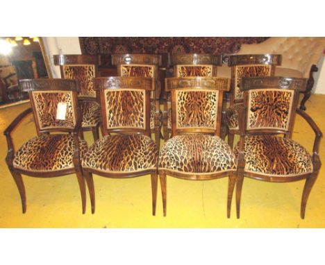 DINING CHAIRS, a set of eight, late 20th century French Empire style, including four armchairs, with sabre supports in velvet