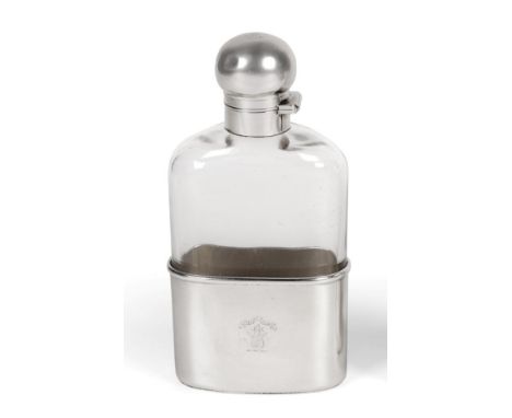 A Late Victorian Silver Mounted Glass Hip Flask, Charles &amp; George Asprey, London 1900, with bayonet fitting cap and detac