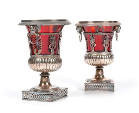 A Pair of German Silver Urn Shaped Vases, Neresheimer, Hanau, and with English import marks for Berthold Muller, London 1904,