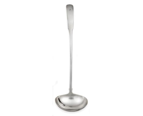 A Scottish Provincial Silver Fiddle Pattern Soup Ladle, John Keith Banff, circa 1800, engraved with the initial W, 35.5cm lon