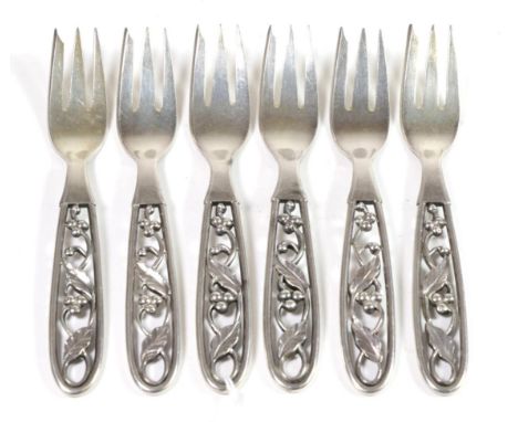 A Set of Six Danish Silver Pastry Forks, Franz Hingleberg, Aarhus, and English import marks for R C P Ltd, London 1938, the o