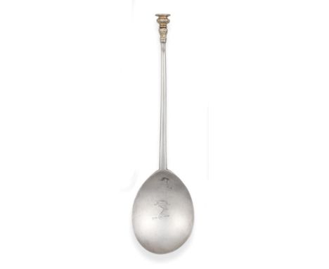 A James I Provincial Seal Top Spoon, the gilt baluster terminal prick dot initialled TS over IS and probable date 1620, maker