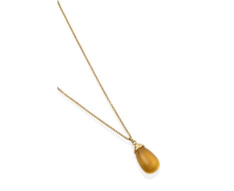 An 18 Carat Gold Citrine Pendant, on Chain, designed by Paloma Picasso for Tiffany &amp; Co, a citrine drop to a smooth mount
