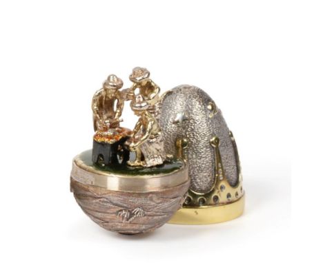 Stuart Devlin: A Parcel Gilt Christmas Surprise Egg, London 1986, the interior featuring the three Kings offering their gifts