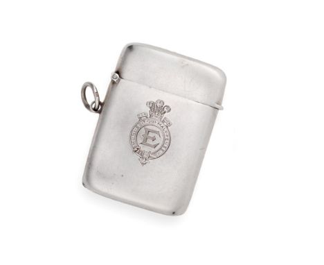 Royal Interest: A George V Silver Vesta Case, Sebastian Garrard, London 1919, plain rectangular form, the front engraved with