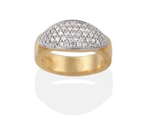 An 18 Carat Gold Diamond Ring, a pavé set diamond marquise-shaped plaque to a broad yellow gold shank, stated total diamond w