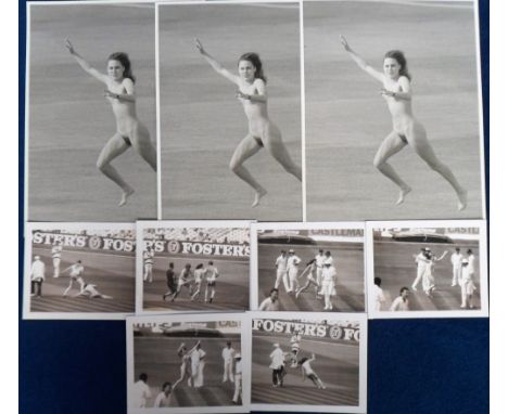 Cricket, Female Streakers, six Polaroid photos, 1st Test Headingley 13th June 1989 and three 7 x 9” press photos of Shelia Ni