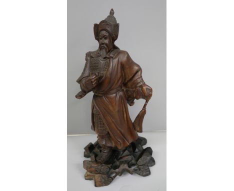 A vintage Chinese warrior god, hand carved wood sculpture, 26cm 
