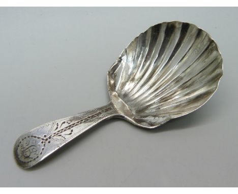 A silver shell bowl caddy spoon, London 1792 