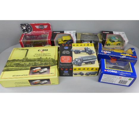 A collection of model vehicles including, Corgi Nottinghamshire Fire Engine, other Corgi, Vanguard, boxed 