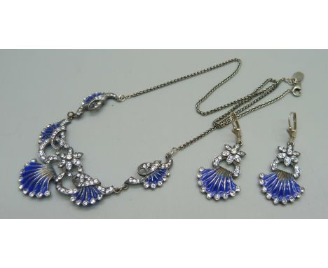 A Dutch silver, enamel and paste necklace and earrings 