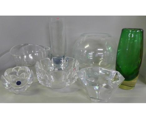 Three Orrefors glass bowls, a Finnish vase, LSA bowl, Royal Copenhagen flower shaped bowl and one other **PLEASE NOTE THIS LO