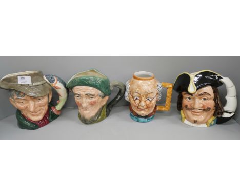 Seven Royal Doulton character jugs, two unmarked character jugs, one a/f, a Goebel monk jug and a Toby jug **PLEASE NOTE THIS