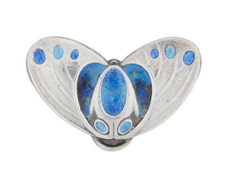 CHARLES PAYTON, BIRMINGHAM  ART NOUVEAU SILVER AND ENAMEL BROOCH, BIRMINGHAM 1908   worked as a stylised butterfly, stamped m