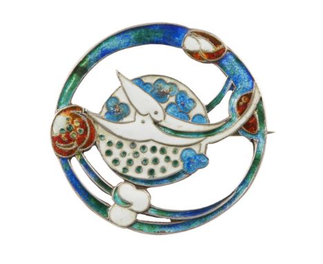 JESSIE MARION KING (1875-1949) FOR LIBERTY &amp; CO., LONDON  SILVER AND ENAMELLED BROOCH, BIRMINGHAM 1907   the pierced roun