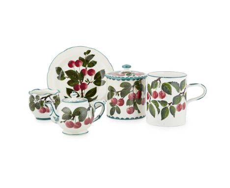 WEMYSS WARE  GROUP OF 'CHERRIES' WARES, EARLY 20TH CENTURY   comprising a BISCUIT BARREL AND COVER, 15.5cm high, a LARGE MUG,
