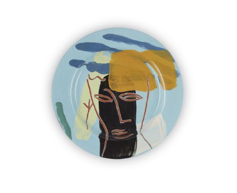 [§] BRUCE MCLEAN (B. 1944)  CERAMIC PLATE, CIRCA 1990   painted and incised with a head, painted signature verso BRUCE MCLEAN
